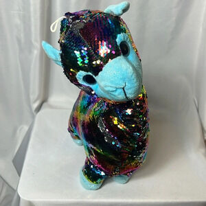 Fiesta Rainbow Sequin Alpaca Llama Plush Toy Blue Face Sparkle Stuffed Animal